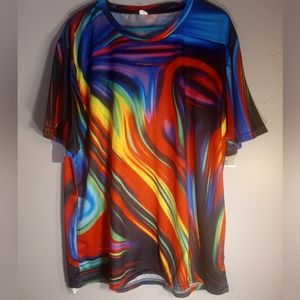 3D Rainbow Corlorful Printing Black Vertigo Hypnotic T-Shirt 3XL